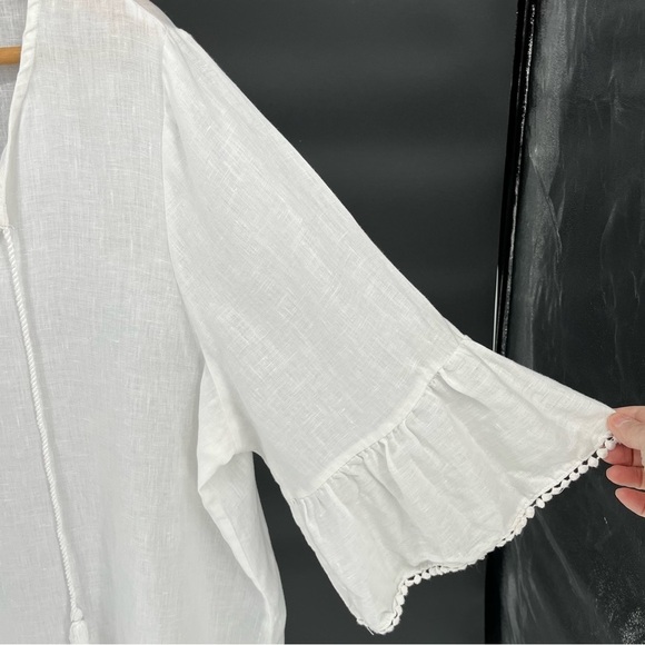Tahari Womens 100% Linen Tunic Size XXL White Ruffled Sleeves Boho Summer Beach - Picture 6 of 9